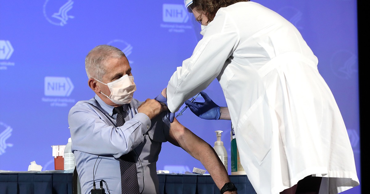 Anthony Fauci (Left) Receives COVID Vaccine From Doctor (Right)