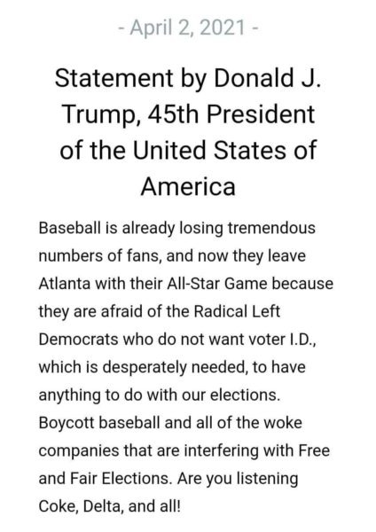 Trump MLB Boycott Statement