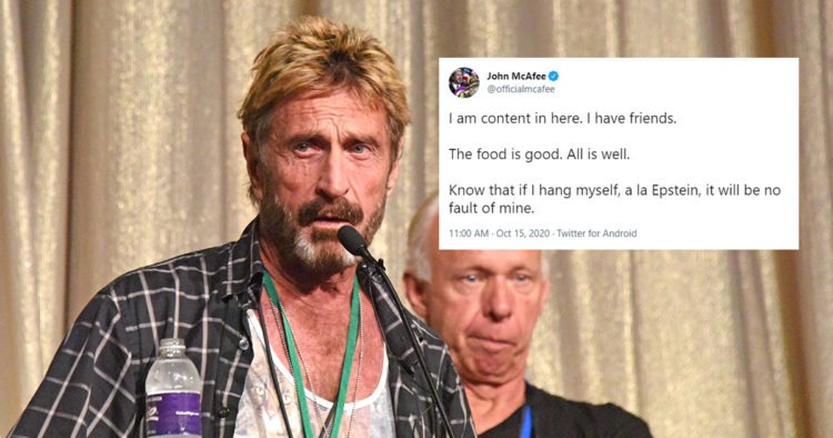 John McAfee Repeatedly Warned He Would Be ‘Suicided’ In Jail ‘A La Epstein,’ Called Out ‘Deep State’ Days Before Arrest