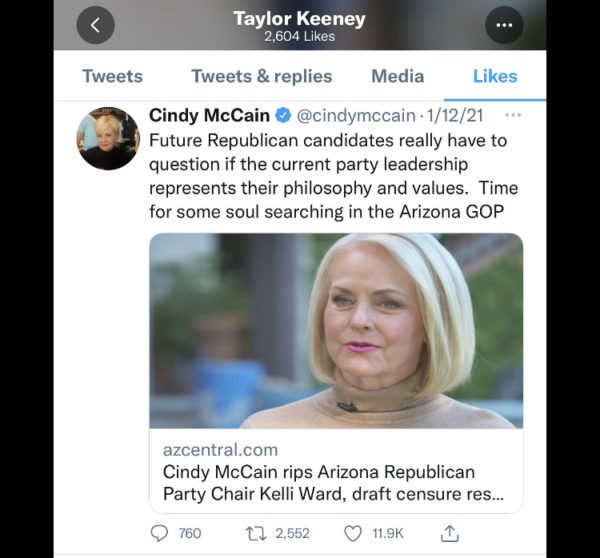 VIRGINIA: ‘Conservative Outsider’ Taylor Keeney is a Never
Trumper, Supported Impeachment, Worked for Cindy McCain 2