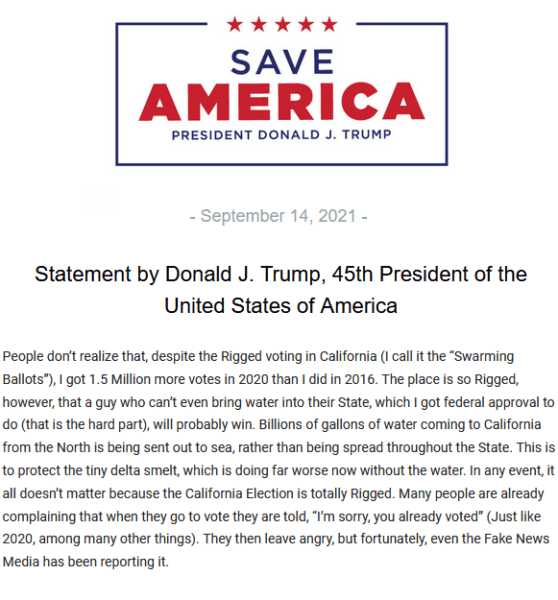 BREAKING: Trump Predicts California Recall Election Will Be
Rigged For Newsom, Cites Reports Of Voter Fraud 2