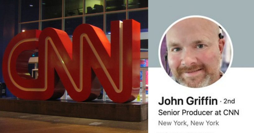 CNN sign and John Griffin LinkedIn screen shot