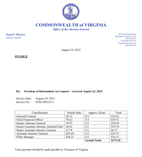 Miyares FOIA Invoice