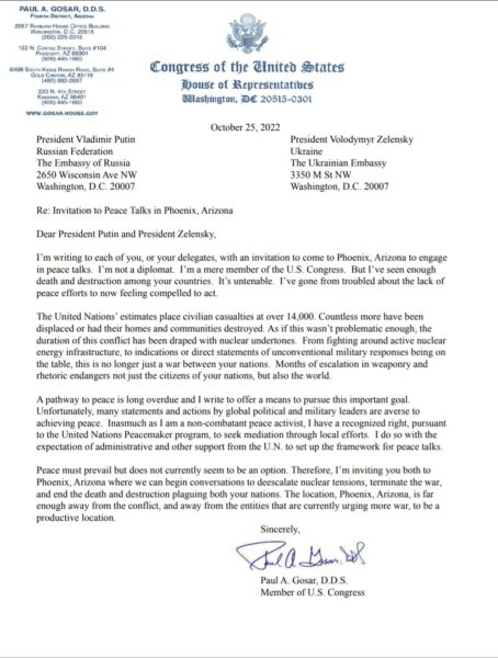 Gosar Peace Letter