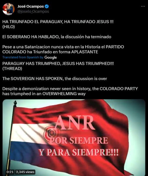Paraguay OCampos Colorado Party Win