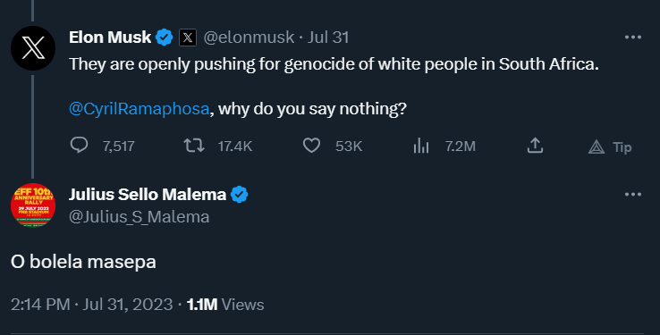 Musk Malema Kill the Boer