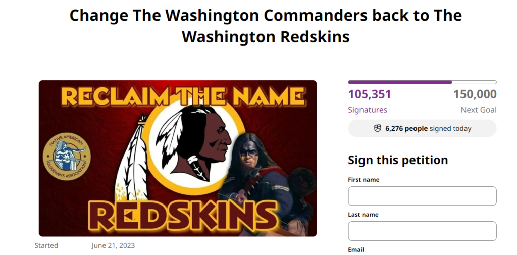 Reclaim The Name REDSKINS Petition Goes MEGAVIRAL, Passes 100k