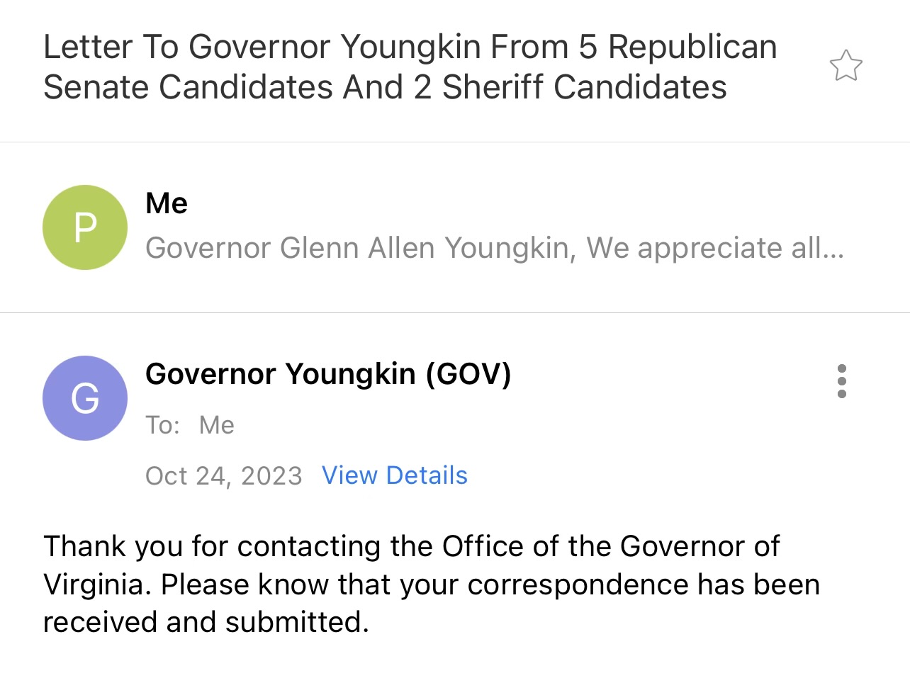 Youngkin Letter Response