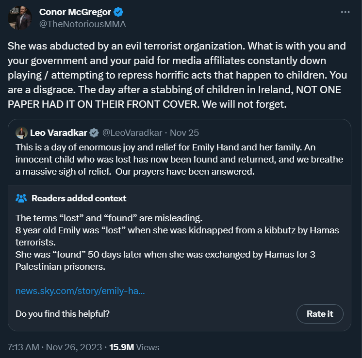 Conor McGregor Ireland Islam Tweet