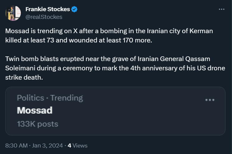 Mossad Trends on X After Iran Bombing