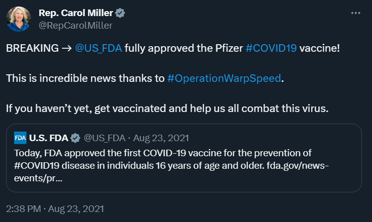 Carol Miller COVID Vaccine